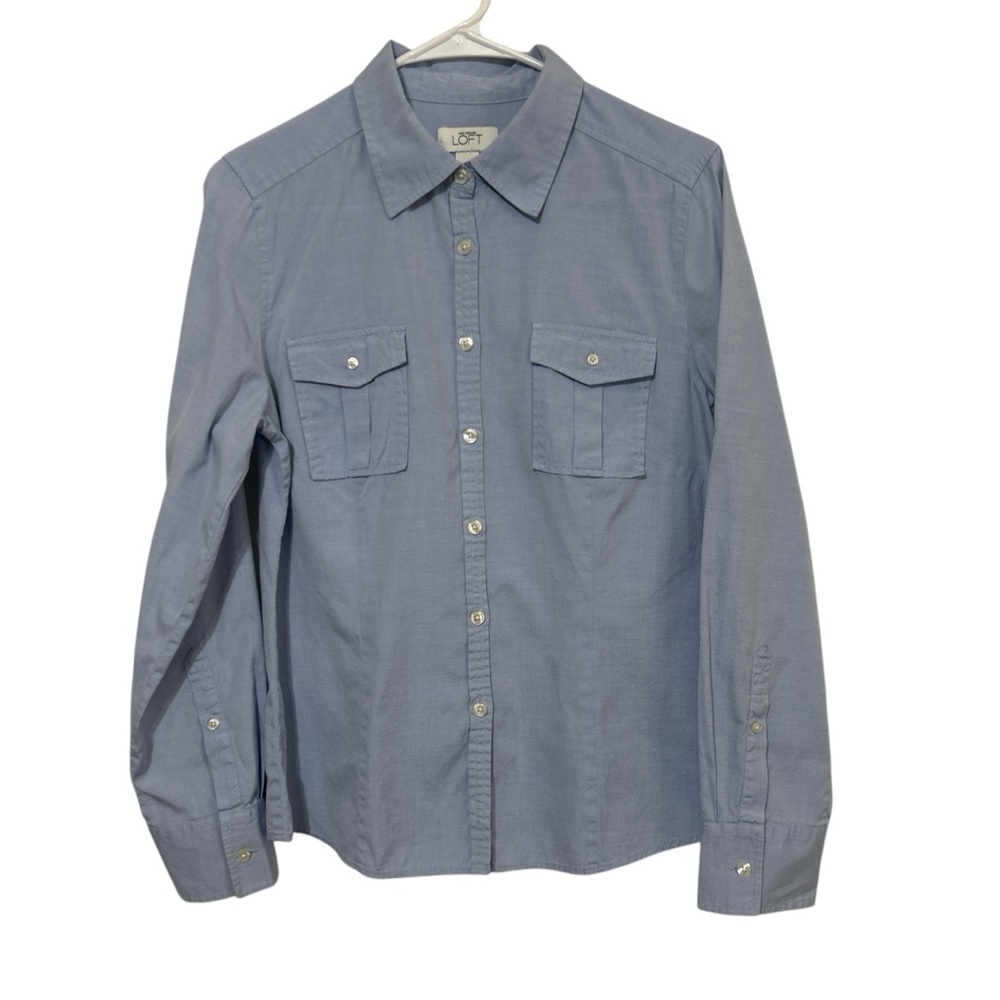 Ann Taylor Loft 100% Cotton Light Blue Button Down Shirt Size 10